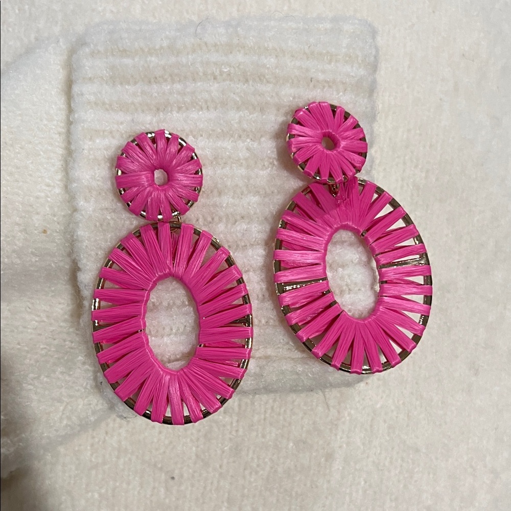 Vibrant Pink Woven Earrings